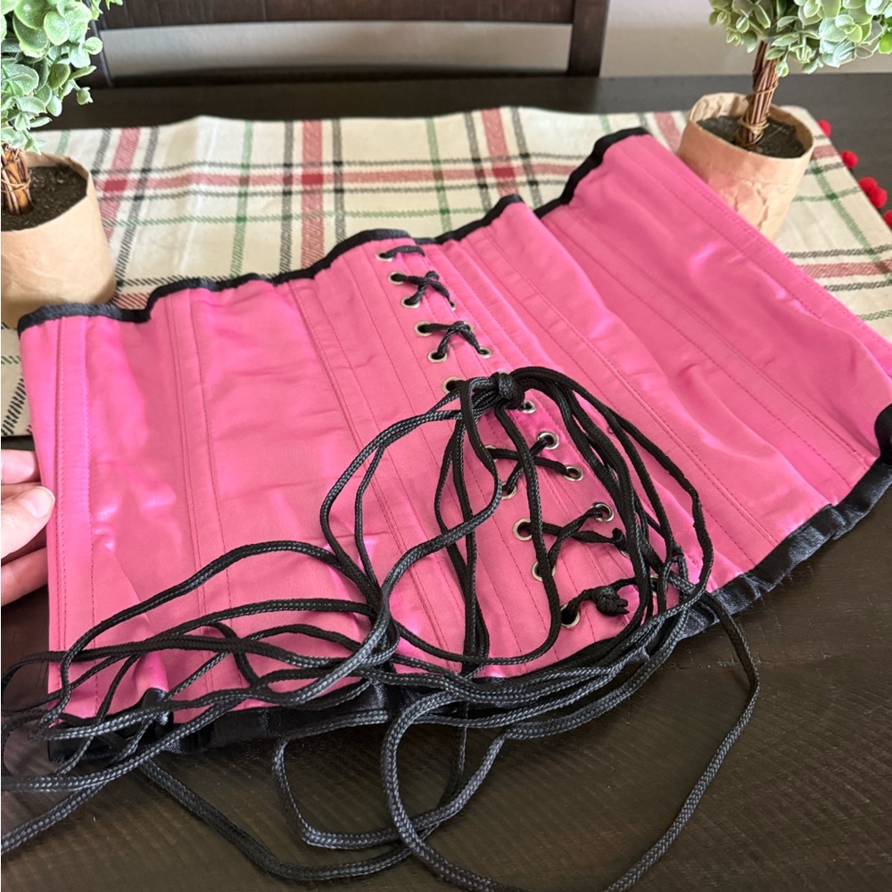 Pink Corset with Black Lace-Up Detail